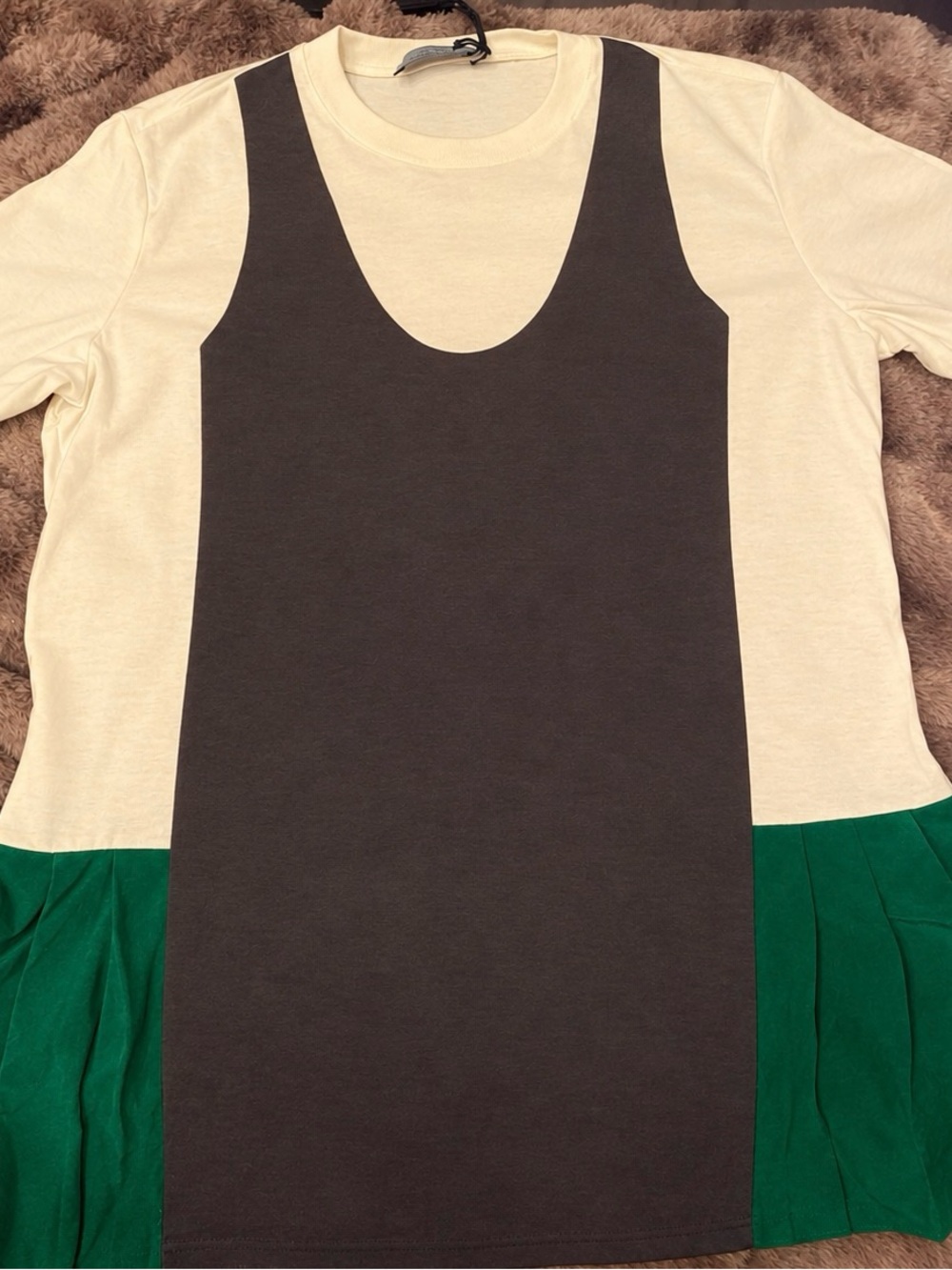 Prada white, Charcoal & Green Colorblock Layered Tee